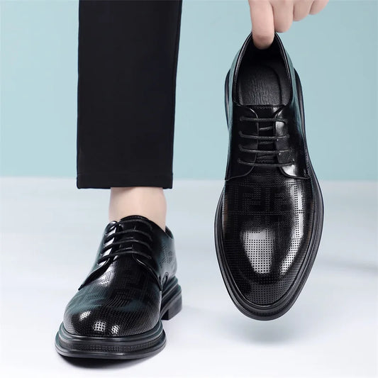 Spring Summer Increase Leather Shoes for Man Lace Designer Business Casual Shoes Male Fashion British Style Dress Shoe Man