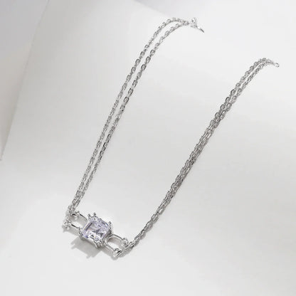 925 Sterling Silver Double Layer Link Chain Bracelet Shiny Square Emerald Cut Wedding Jewelry For Women Anniversary Gift