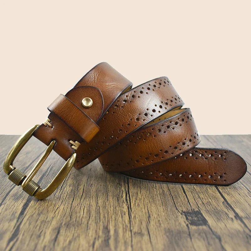 3.8cm Wide Genuine Leather Belt 105-125cm Male Retro Cowhide Waistband Men's Pin Buckle Belts DIY Jeans Pants Accessory