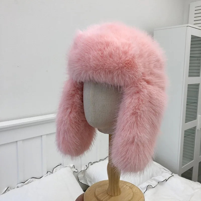 Fluffy Imitation Mink Fur Bomber Hats Men's Autumn and Winter Korean Version Plush Pilot Hat Female Ins Blogger Cycling Cold Hat