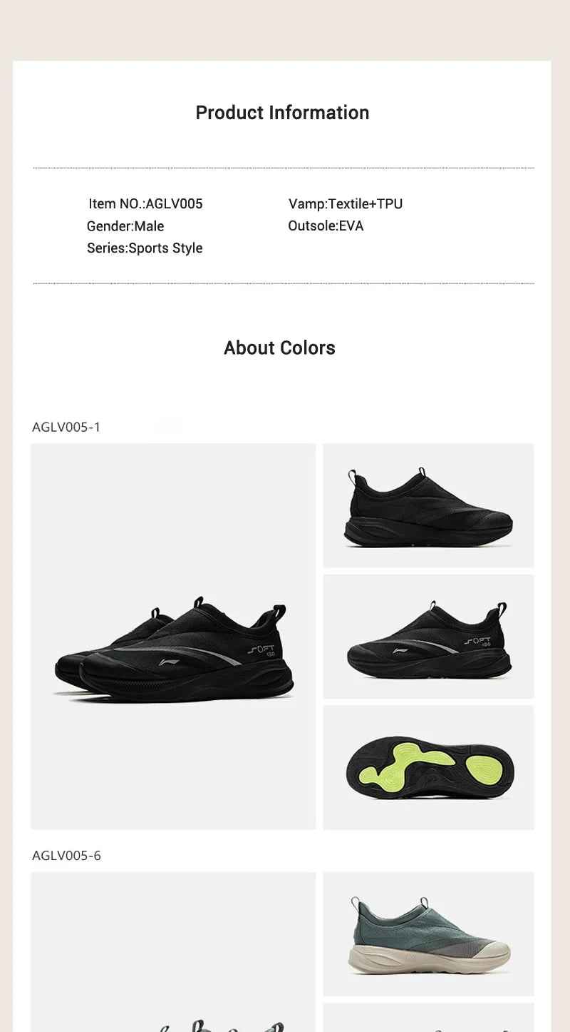 Men's SOFT GO 2 Walking Shoes COMFOAM Slip-on Soft Thick Heel LiNing Comfortable Wearable Sports Casual Shoes AGLV005