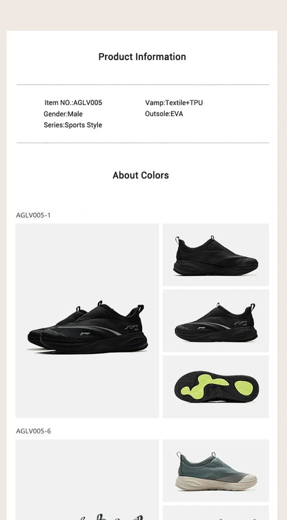 Men's SOFT GO 2 Walking Shoes COMFOAM Slip-on Soft Thick Heel LiNing Comfortable Wearable Sports Casual Shoes AGLV005
