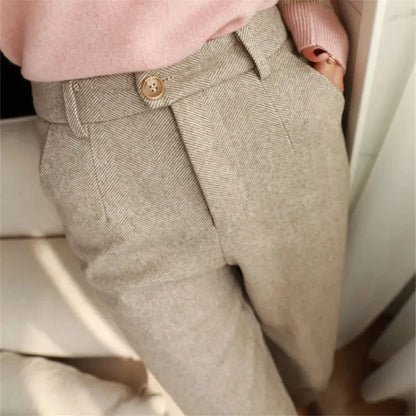 Italian Vintage Suit Pant For Men Autumn Winter Wool Herringbone Pattern Straight Trousers British Style Business Casual Pants