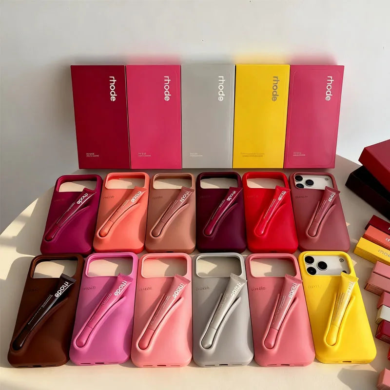 Phone Case with Box and Lipstick for IPhone 15 16 14 13 12 11 Pro Max Plus 17 Air Lip Gloss Portable Soft Silicone Shockproof