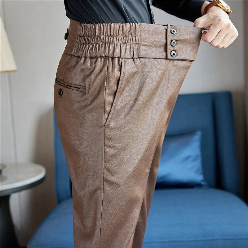 High-end Fashion Glossy Jacquard Design High Waisted Trousers Neapolitan Draped Casual Business Formal Office Social Suit Pants