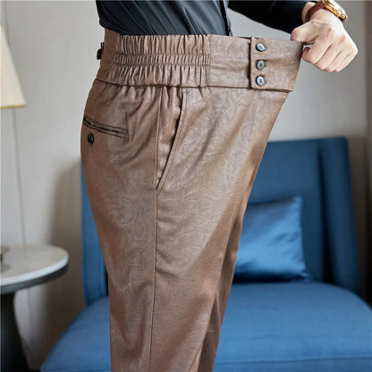 High-end Fashion Glossy Jacquard Design High Waisted Trousers Neapolitan Draped Casual Business Formal Office Social Suit Pants