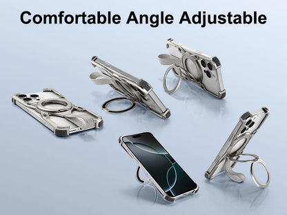 Frameless Phone Case for iPhone 16 Pro Max for MagSafe 360°Rotatable Kickstand with Lanyard Wireless Charging 16 Pro Cover