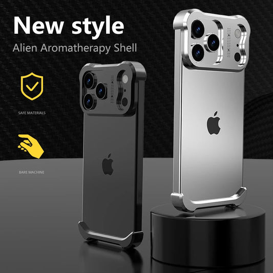 New Luxury Solid Color Metal Alien Not Border Four Corner Anti Fall Assembly Phone Case For iPhone 17 Pro Max Air Bumper Cover