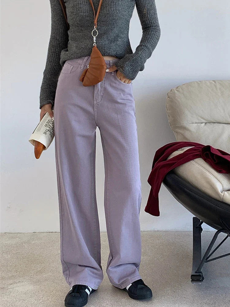 FINEWORDS Vintage High Waist Loose Jeans Women Wide Leg Korean Casual Washed Denim Jeans Streetwear Harajuku Wide Leg Jeans