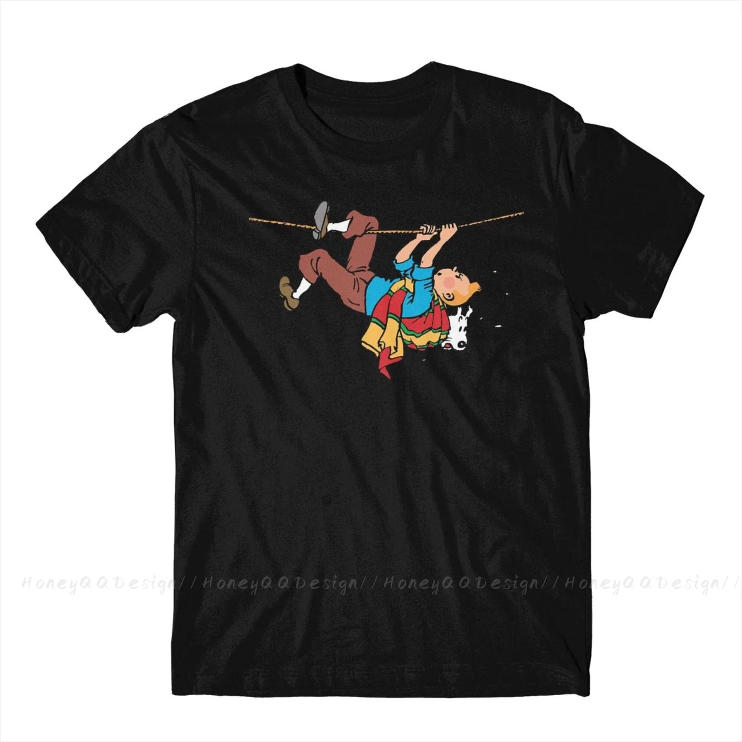 Kuifje Rope Klimbing Fashion TShirt Design Gaston Lagaffe Anime Cotton Shirt Men Unisex T-Shirt Oversize Adult Plus Size