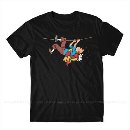 Kuifje Rope Klimbing Fashion TShirt Design Gaston Lagaffe Anime Cotton Shirt Men Unisex T-Shirt Oversize Adult Plus Size