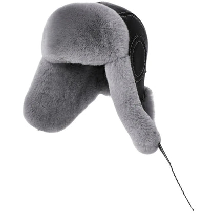 2026  Winter Men's 100% Real Rex Rabbit Fur Bomber Hat Ushanka Cap Trapper Russian Man Ski Hats Caps Real Sheepskin Leather