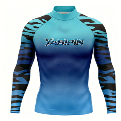 Quick Dry Long Sleeve Rash Guard for Men with High Collar – Sun Protection Beach Swim Tee