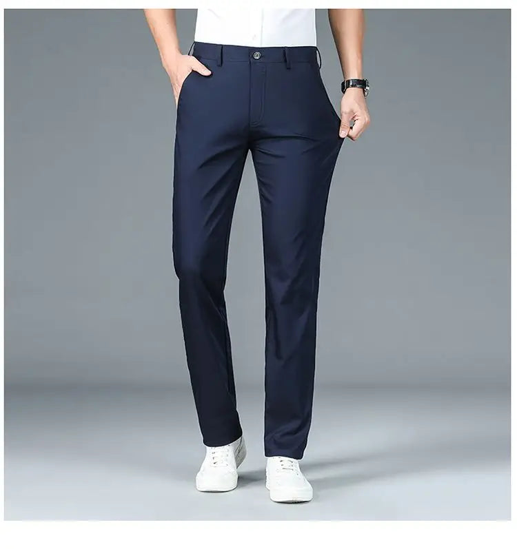 Bamboo Fiber Business Straight Pants Men's Summer Thin Classic Design Office Dress Breathable Casual Formal Trouser Man Clothes