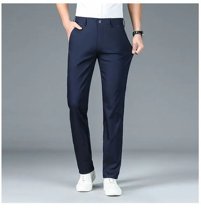 Bamboo Fiber Business Straight Pants Men's Summer Thin Classic Design Office Dress Breathable Casual Formal Trouser Man Clothes