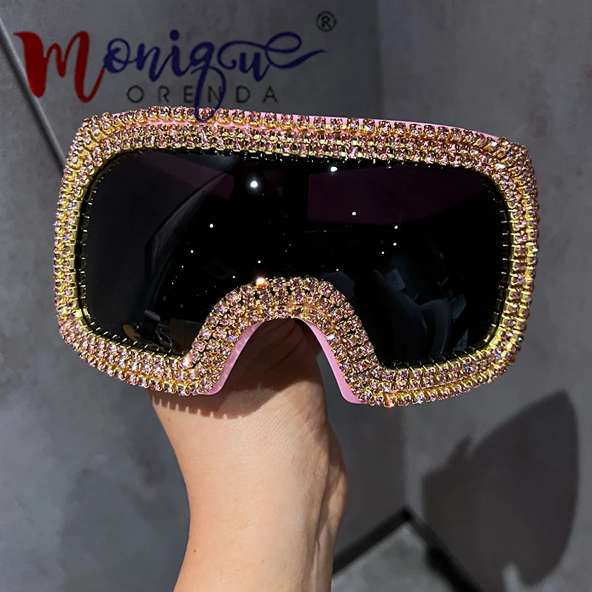 Oversized Punk One-piece Goggle Sunglasses Women Luxury Rhinestones Sunglasses For Men Female Shades Eyewear gafas de sol