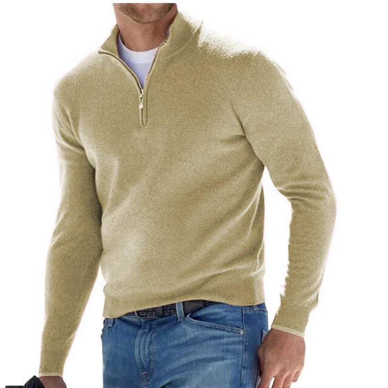 Men's Casual Sweater New V-neck Long Sleeve Pullover Outdoor Work Sweatshirts Autumn Lightweight Half Zipper Sweater Winter Top