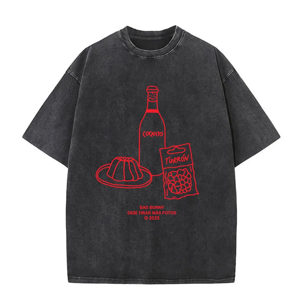 Rapper Bad Bunny Washed Vintage T-shirt Debi Tirar Mas Fotos DTMF World Tour 2026 T Shirts Men Women Fashion Hip Hop T-shirts