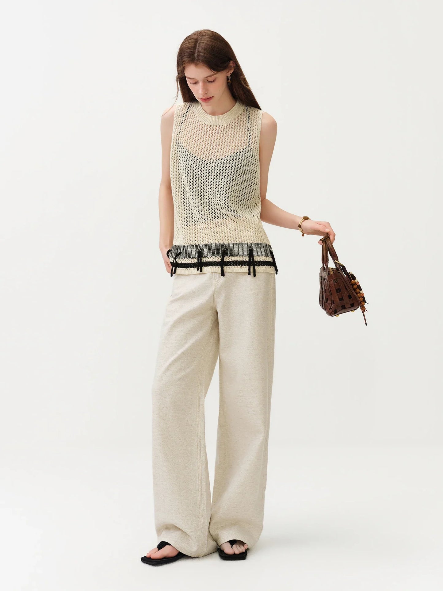 French-style Round Neck Color-blocked Vest for Commuting New Summer 2026 Style Tassel Knitwear Beach Holiday