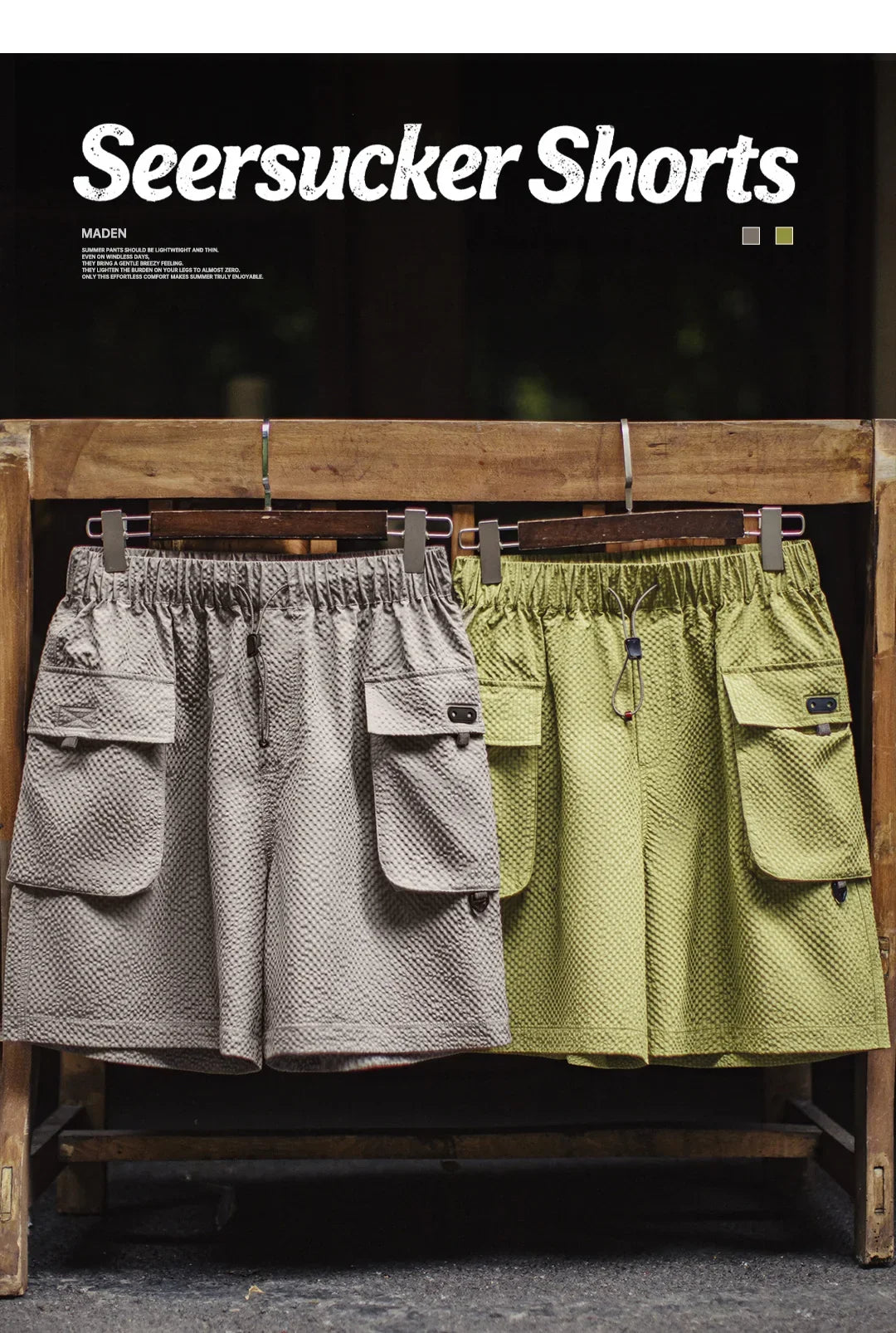 Men's Lightweight Seersucker Five Inch Shorts American Retro Mountain Style Techwear Thin Casual Summer Men Bottoms