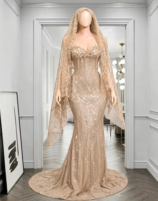 Red Rhinestone Matching Cape Veil Women Mermaid Prom Dress Formal Wedding Eveing Party Gown Customized