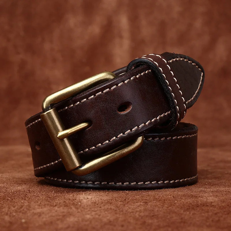 3.8CM Men High Quality Genuine Leather Belt Luxury Designer Brass Pin Buckle Belts Pure Thick Cowskin Strap Male Jeans for Man