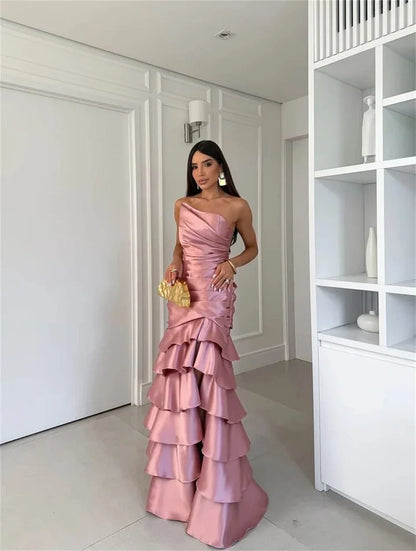 Customized Pink Tiered Ruffle Mermaid Corset Prom Dresses Sleeveless Vestidos De Noche Floor-Length Formal Evening 2026