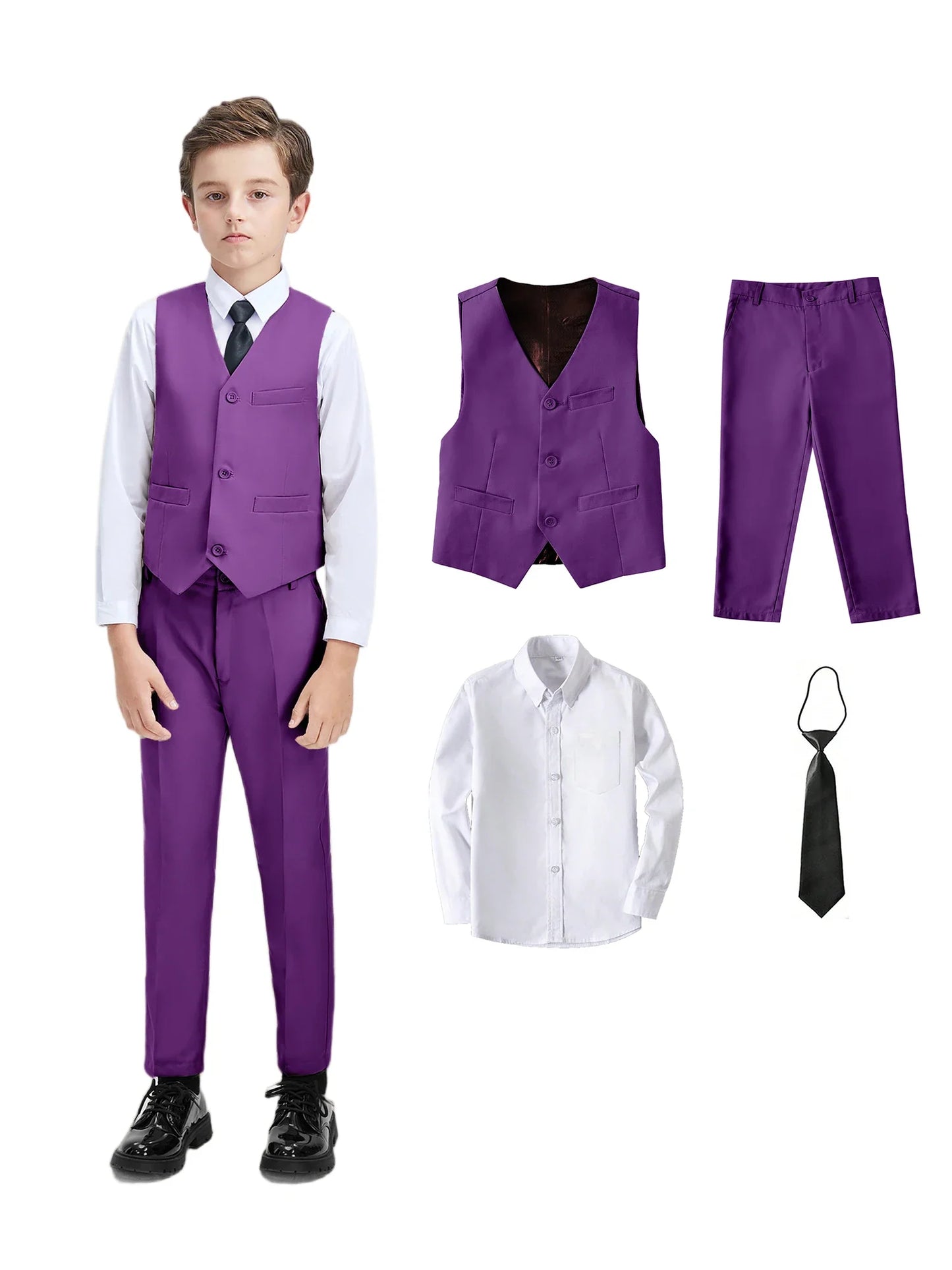 Boys Suit 4-piece Vest Pants Shirt Tie Random Casual Fashion Outdoor Activities Competition Family Party Birthday Gift