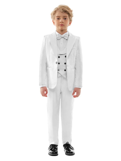 2026 New Boys Jacquard Suit Set 3 Pieces For Formal Occasion Stylish Elegant Satin Collar Kids Suits Wedding Ring Bearer Outfit