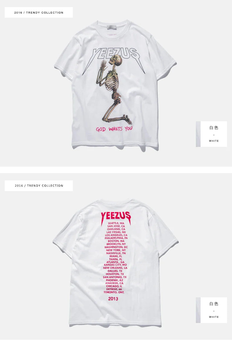 yeezus kanye west T shirt cotton streetwear concert hiphop short sleeve