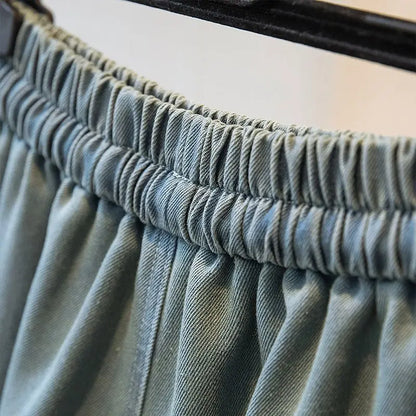 Women's High Waist Denim Shorts Summer Casual Loose Wide Leg with Lace Edging Five Points Trousers