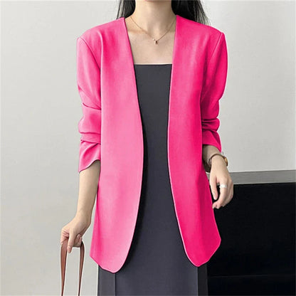 Fashion New Solid Casual Joker Women's Blazer Spring Autumn No Placket Cardigan Suit Jackets V-neck Long Sleeve 19-Color Coats