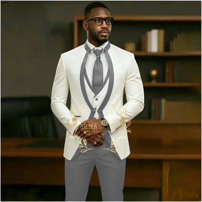 Handsome Formal Tuxedos Suits For Men Wedding Party Dress Slim Fit 3 Pieces Groomsmen Jacket Vest Pant 3 Piece Male Costume