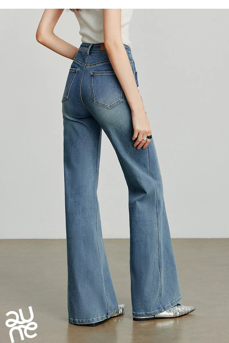 Women Denim jeans 2025 Autumn New Lycra Stretch Mid Waist Cotton Flares Pants