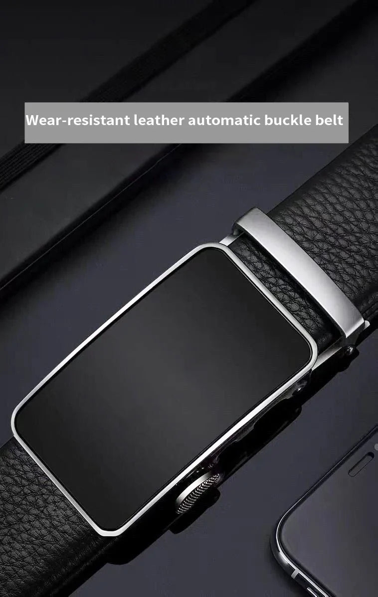 Cowhide Belt, Men's Leather Belt, Automatic Buckle, Men's Top Layer, High-End Trendy Buckle