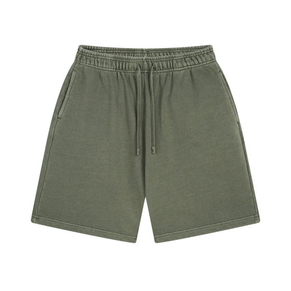 Fashion Summer Men 420gsm Washed Cotton Shorts Retro Unisex High Street Terry Knee Length Short Pants Streetwears HY0845