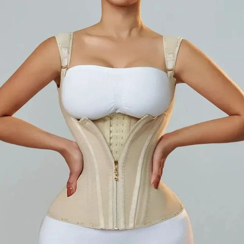 Fajas Body Shaper Shapewear Women Vest Tops Double Compression Waist Trainer Corset Adjustable Zipper and Hook-eyes