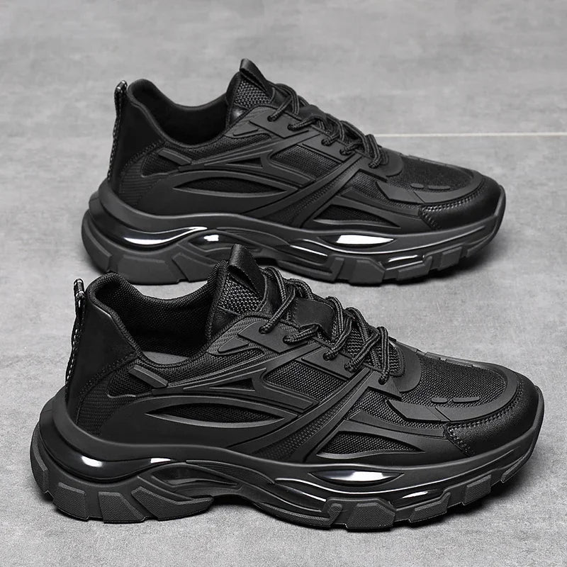 Four Seasons Thick and height-increasing sports shoes, men's genuine leather mesh casual men's shoes, trendy shoes