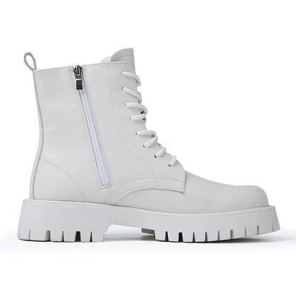 Fashion White Boots For Men New British Style Platform Motorcycle Boots Good Quality Casual Men’s High Top Leather Shoes Punk