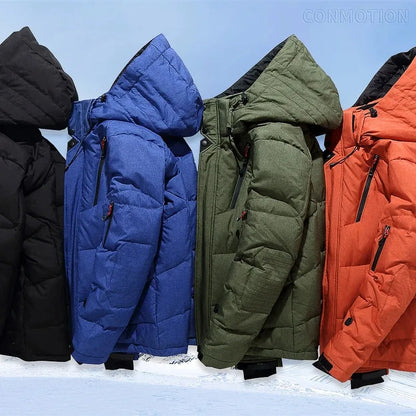 Winter White Duck Down Jacket Men Travel Hiking Thicken Warm Hooded Puffer Jackets Windproof Overcoat Down Coat Male Clothing