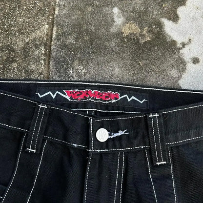 Y2k Baggy New Wexwear Stripes Black Pants Embroidered Jeans Streetwear Men Harajuku Hip Hop Women High Waist Wide Trouser