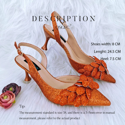 Nigerian Banquet Shoes and Bags African Fashion Peach Ladies Matching Shoes and Bags Pointed Toe High Heels Wedding Party