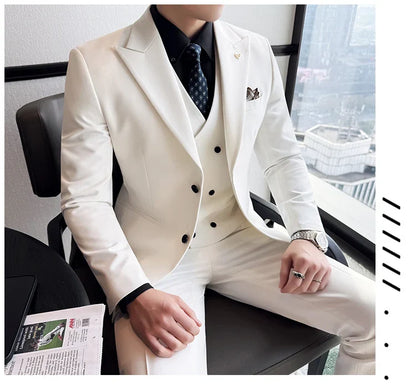 Slim-Fit Three-Piece Set Korean Style Two-Button Groomsmen Formal Wedding Business Suit Handsome Groom Best Man Dress High-