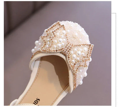 Cute Rhinestone Decorated Girls Shoes, Sweet Princess Style Flats for Wedding & Party, Soft Leather Children’s Dress Sandals