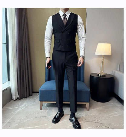 Men Luxury Double Breasted Design Solid Vest Formal Groom Wedding Dress Suit Vest Set Fashion Mens Club Singer Clothing 6XL-M