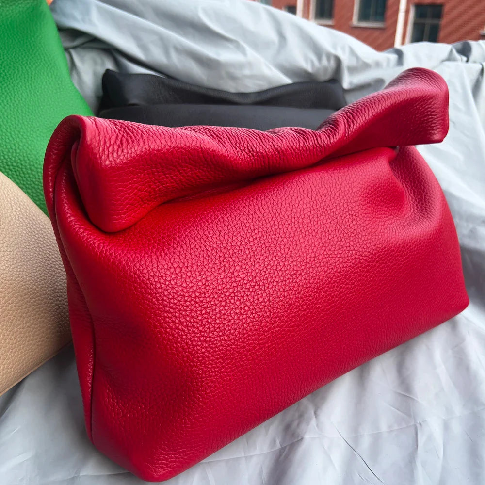 100% genuine leather Cowhide Handbag High Quality Leather Women's Foldable Designer Handbag Simple Magnet Handle Bags
