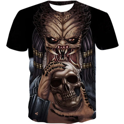 Creative Horror Design Predator 3D Printing Summer Fashion Leisure Cool Personality Street Style Short Sleeve