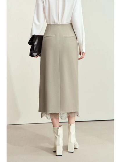 Minimalism Skirts for Woman 2025 Spring New Elegant Patchwork Lace Women's Clothing Retro Lady A-Line Pleated Skirt12443013