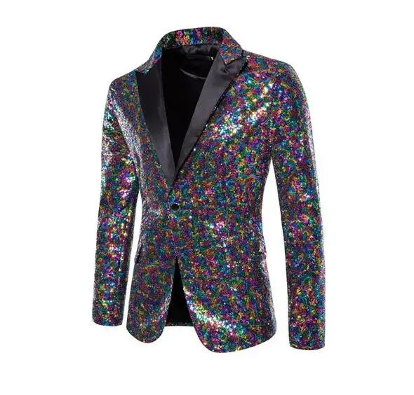 Shiny Gold Men Sequin Glitter Embellished Blazer Jacket, Nightclub Prom Suit Coats Mens Costume Homme Stage Clothes For Singers