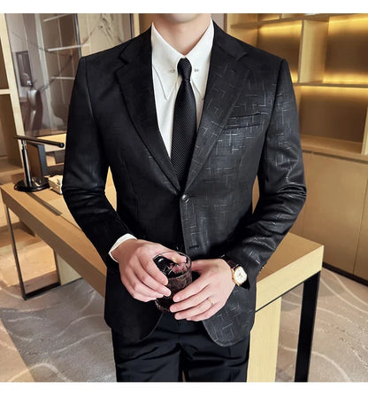 High Quality Jacquard Suit Jacket for Men 2025 Fashion Korean Style Slim Fit Business Casual Wedding Social Dress Coats 4XL-M